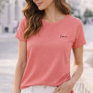 NWOT Black Soft T-Shirt Tee Featuring The Embroidered Word "Love"